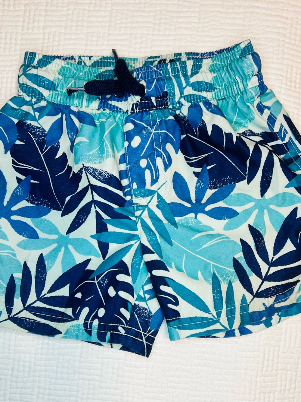 Tropical Leaf Print Swim Shorts - Blue Aqua